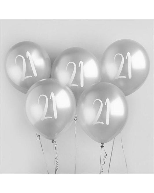 Age 21 Latex Balloon Silver - 6 Pack