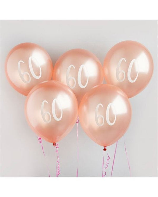 Age 60 Latex Balloon Rose Pink - 6 Pack