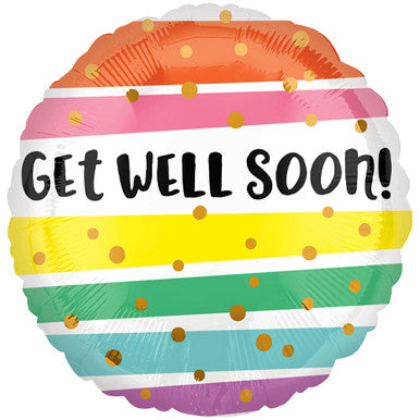 Get Well Soon Rainbow Stripes 18" Foil Balloon