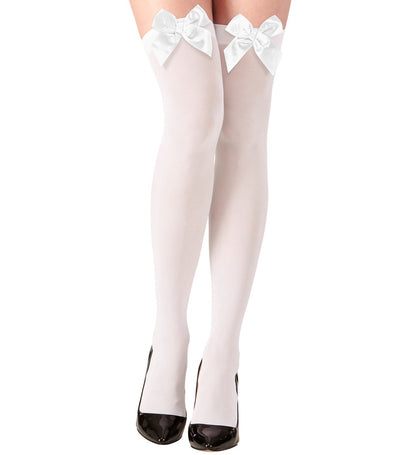 White Hold Up Stockings with Bows