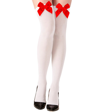 White Hold Up Stockings with Bows