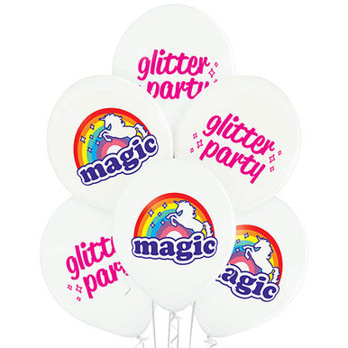 Glitter Party Unicorn Latex Balloons - 6 Pack