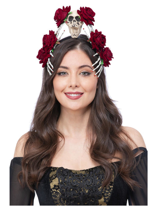 Skeleton Red Rose Headband