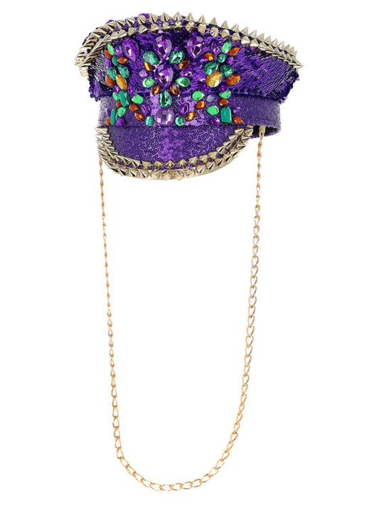 Deluxe Sequin Studded Captains Festival Hat Purple
