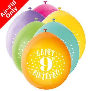 Age 9 Airfilled Only Latex Balloons - 10 Pack
