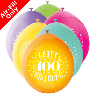 Age 100 Airfilled Only Latex Balloons - 10 Pack