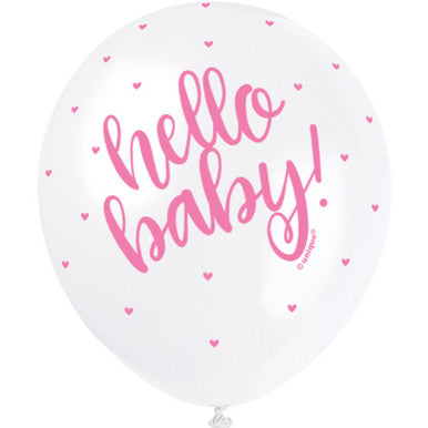 Hello Baby Dots Pink 11" Latex Balloons 6 Pack