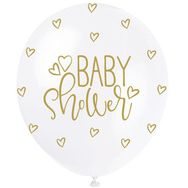 Baby Shower White and Gold 11" Latex Balloons 6 Pack