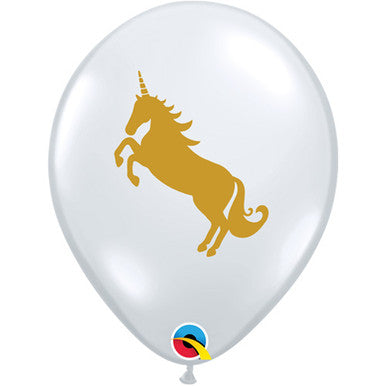 Clear and Gold Unicorn Latex Balloons - 25 Pack (also available in singles)