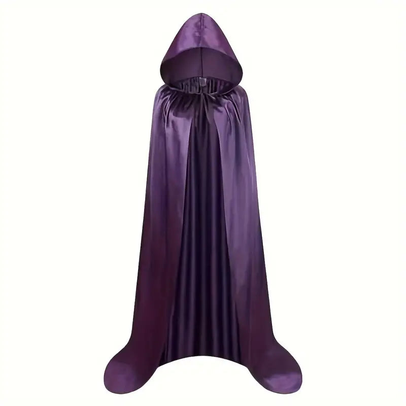 Adult Satin Feel Long Hooded Cape Dark Purple 170cm