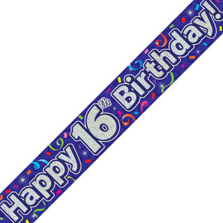 Happy 16th Birthday Streamers Holographic Banner