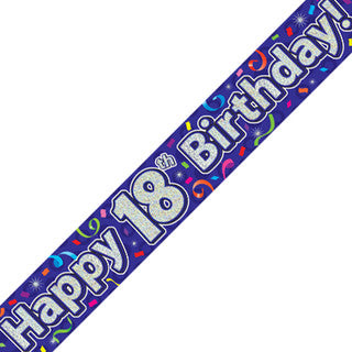 Happy 18th Birthday Streamers Holographic Banner