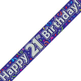 Happy 21st Birthday Streamers Holographic Banner