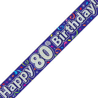 Happy 80th Birthday Streamers Holographic Banner