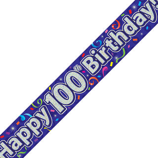 Happy 100th Birthday Streamers Holographic Banner