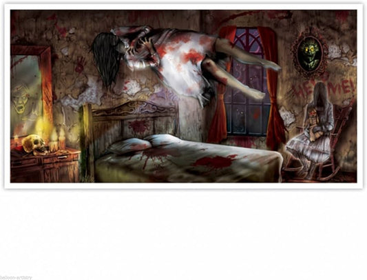 Large Haunted House Horizontal Banner Decoration