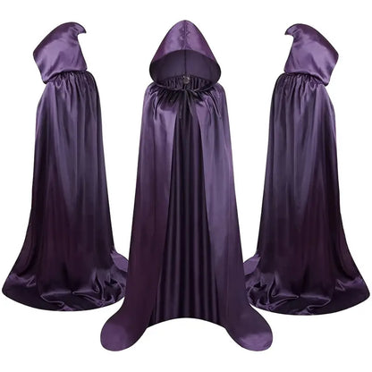 Adult Satin Feel Long Hooded Cape Dark Purple 170cm
