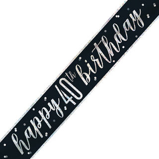 Happy 40th Birthday Glitz Black Banner