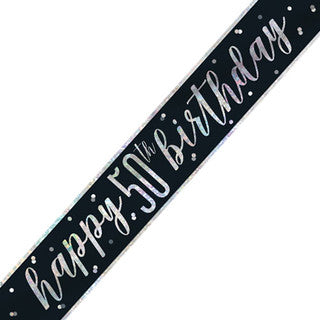Happy 50th Birthday Glitz Black Banner