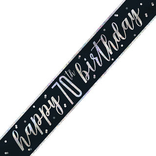 Happy 70th Birthday Glitz Black Banner
