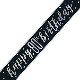Happy 80th Birthday Glitz Black Banner