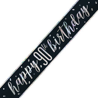 Happy 90th Birthday Glitz Black Banner