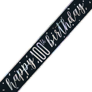 Happy 100th Birthday Glitz Black Banner