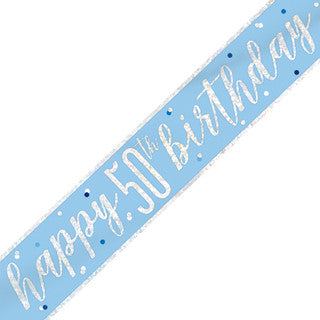 Happy 50th Birthday Glitz Blue Banner