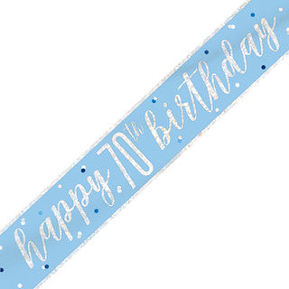 Happy 70th Birthday Glitz Blue Banner