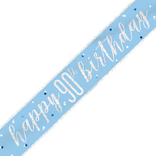 Happy 90th Birthday Glitz Blue Banner