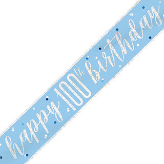 Happy 100th Birthday Glitz Blue Banner