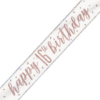 Happy 16th Birthday Glitz Rose Gold Banner