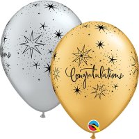 Congratulations Gold and Silver 11" Latex Balloons 25 Pack (also available in singles)