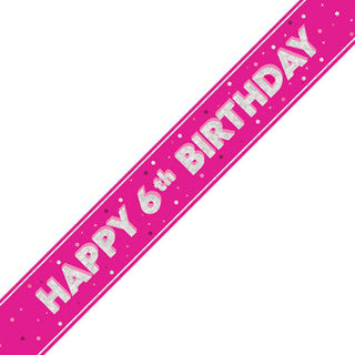 Happy 6th Birthday Pink Glitz Banner