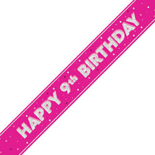 Happy 9th Birthday Pink Glitz Banner