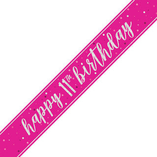 Happy 11th Birthday Pink Glitz Banner