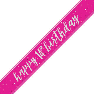 Happy 14th Birthday Pink Glitz Banner