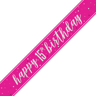 Happy 15th Birthday Pink Glitz Banner