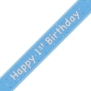 Happy 1st Birthday Blue Glitz Banner