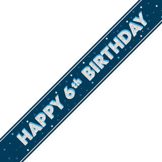 Happy 6th Birthday Blue Glitz Banner