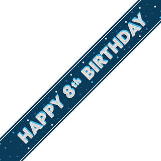 Happy 8th Birthday Blue Glitz Banner