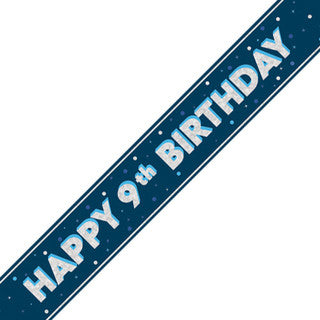 Happy 9th Birthday Blue Glitz Banner