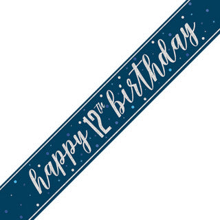 Happy 12th Birthday Blue Glitz Banner