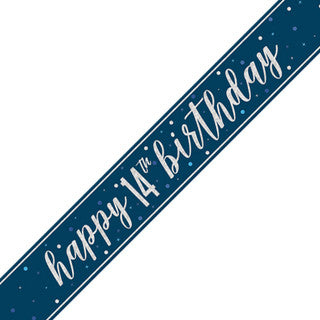 Happy 14th Birthday Blue Glitz Banner
