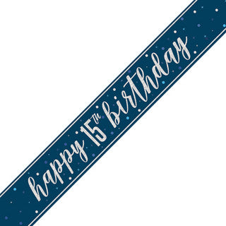 Happy 15th Birthday Blue Glitz Banner