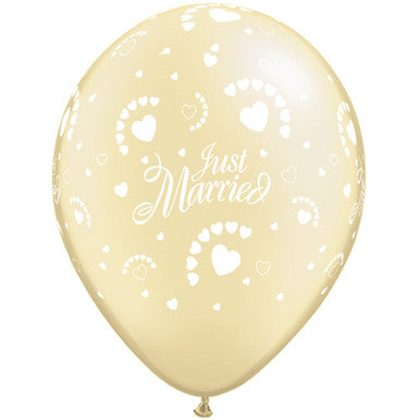 Just Married Hearts Gold 11" Latex Balloons 25 Pack (also available in singles)