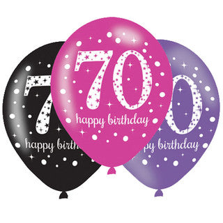 Age 70 Latex Black, Pink and Purple - 6 Pack