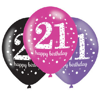 Age 21 Latex Black, Pink and Purple - 6 Pack
