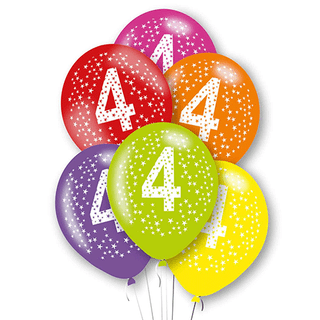 Age 4 Latex Balloon Coloured Dots  - 6 Pack