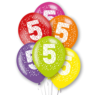 Age 5 Latex Balloon Coloured Dots  - 6 Pack